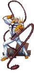  1boy blonde_hair clenched_teeth gamagoori_ira ganzyo highres kill_la_kill male_focus muscle solo spikes transparent_background uniform whip 