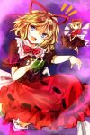  1girl :d blonde_hair bobby_socks bow bowtie doll doll_joints dress flower hair_bow kutsuki_kai lily_of_the_valley medicine_melancholy open_mouth smile socks su-san touhou 