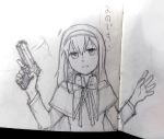  1girl akemi_homura arms_up gun hands_up headband holding holding_gun long_hair looking_at_viewer magical_girl mahou_shoujo_madoka_magica mahou_shoujo_madoka_magica_movie open_mouth silverxp sketch tagme translation_request trigger_discipline weapon 