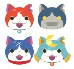  black_eyes bushinyan cat face fangs flat_color fuyunyan helmet jibanyan looking_at_viewer no_humans open_mouth robonyan samurai sarama scar simple_background white_background yellow_eyes youkai_watch 