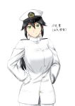  1girl borrowed_character female_admiral_(kantai_collection) hat highres kantai_collection long_hair military military_uniform naval_uniform niwatazumi solo translation_request uniform 