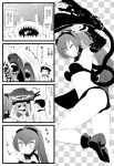  1boy 2girls 4koma ;d abyssal_admiral_(kantai_collection) admiral_(kantai_collection) alternate_hairstyle armpits bangs bikini black_bikini blush breasts checkered checkered_background chibi_inset comic commentary frisbee full_body gloves goggles goggles_on_head greyscale hair_between_eyes hat highres i-class_destroyer kantai_collection long_hair man_arihred military military_uniform monochrome multiple_girls naval_uniform navel one_eye_closed open_mouth ponytail ri-class_heavy_cruiser ro-class_destroyer shinkaisei-kan smile sweatdrop swimsuit tears teeth throwing translated trembling uniform very_long_hair wo-class_aircraft_carrier 