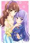  2girls aikatsu! amanogawa_kirara blush brown_hair crossover go!_princess_precure hair_ribbon hairband hikami_sumire long_hair looking_at_viewer multiple_girls precure purple_hair ribbon smile violet_eyes yukito_(chronicle) 