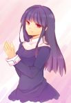  1girl asagami_fujino bangs blunt_bangs dress kara_no_kyoukai otowaya purple_hair red_eyes school_uniform solo 