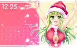  1girl 2014 breasts calendar christmas cleavage december elsword green_eyes green_hair hat highres long_hair pointy_ears rena_(elsword) santa_hat solo tsukimi_kirara 