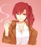  1girl aozaki_touko cigarette jacket kara_no_kyoukai long_hair nail_polish otowaya ponytail red_eyes redhead solo 