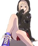  1girl blonde_hair hoodie original plaid plaid_skirt shoes skirt sneakers tagme tsukioka_tsukiho 