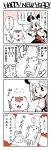  2girls 4koma animal_ears axolotl calligraphy_brush comic gloves highres minato_hitori monochrome mouse_ears multiple_girls nazrin paintbrush simple_background toramaru_shou toramaru_shou_(tiger) touhou translated 