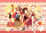 4girls american_flag arm_warmers blonde_hair blue_eyes boots bow brooch brown_eyes brown_hair brown_skirt cowboy_hat cure_art cure_continental cure_matador earrings flower french_flag fringe_trim hair_bow hair_flower hair_ornament happinesscharge_precure! hat heart heart_background heart_brooch hiragi_rin jewelry knee_boots long_hair magical_girl multiple_girls pink_bow pink_skirt precure profile red_eyes red_haired_cure_(bomber_girls_precure)_(happinesscharge_precure!) red_skirt redhead ringlets short_hair skirt smile spanish_flag star_(symbol) thigh-highs twintails union_jack white_footwear white_legwear white_skirt