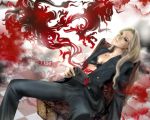  blonde_hair blood bra chair coffin glasses hellsing integra_hellsing open_shirt sitting solid&amp;etc spread_legs 