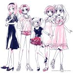  dress earrings fang frills glasses hair_ribbon hairband haramura_nodoka high_heels jewelry kataoka_yuuki locked_arms long_hair miyanaga_saki necklace ponytail ribbon saki shoes short_hair short_twintails shorts skirt someya_mako takei_hisa twintails yurihara_aki 