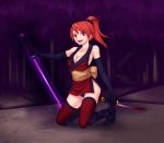  cleavage dark_persona final_fantasy_iii kuroitsuki ninja ponytail red_eyes redhead refia sword thigh-highs 