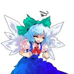   alphes cirno closed_eyes official_art torn_clothes touhou transparent_background wings  