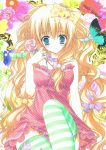  artist_request blonde_hair blue_eyes candy dress flower food_themed_clothes highres lollipop long_hair natsuki_coco natsuki_koko polka_dot striped striped_legwear swirl_lollipop thigh-highs thighhighs 