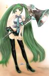  1girl boots green_eyes green_hair hatsune_miku high_heels highres long_hair megaphone musical_note necktie panties panty_pull piano_keys shoes skirt smile solo thigh-highs thigh_boots twintails underwear very_long_hair vocaloid zi-dabu 