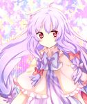  bangs bow bowtie butterfly capelet hair_bow long_hair no_hat no_headwear patchouli_knowledge pink_eyes purple_hair ribbon riichu sleepy striped touhou violet_eyes 
