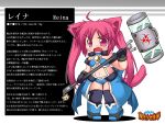  ahoge angry animal_ears biohazard cat cat_ears cat_tail chibi fang flat_chest gloves hammer navel open_mouth pink_eyes pink_hair pixiv pixiv1177980 profile solo tail thigh-highs translation_request twintails weapon 