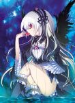  frills hairband long_hair red_eyes room603 rozen_maiden silver_hair sitting solo suigintou water wet wings 