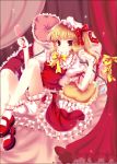  blonde_hair flandre_scarlet hat mary_janes ponytail red_eyes shoes short_hair side_ponytail touhou wings 
