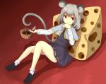  basket cheese cupping_glass grey_hair highres jewelry mouse mouse_ears mouse_tail nazrin pendant red_eyes shiro_tsugumi shirotsugumi short_hair tail touhou 