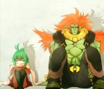  dark_skin emeralda_kasim green_hair green_skin long_hair muscle orange_hair ricardo_banderas scarf shinneko sitting skirt thigh-highs thighhighs xenogears 