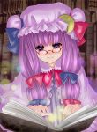  bad_id bespectacled book crescent glasses hat kubozuka_pikurou long_hair patchouli_knowledge purple_eyes purple_hair solo touhou violet_eyes 
