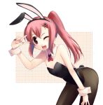  bare_shoulders bunny_ears bunny_tail bunnysuit fang flat_chest momoyama_nozomu original pantyhose rabbit_ears wink 