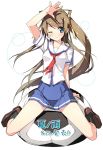  aqua_eyes brown_hair kantoku miyazawa_midori natsu_no_ame ponytail school_uniform wink 