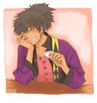  black_hair cup grin male ponytail raven smile solo spica0 tales_of_(series) tales_of_vesperia 