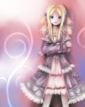  1girl atelier_(series) atelier_rorona blonde_hair blue_eyes bow cla cuderia_von_feuerbach dress hair_bow highres jewelry looking_at_viewer necklace open_mouth smile solo two_side_up 