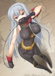  bare_shoulders boots breasts dominatrix error gloves gray_pantyhose impossible_clothes impossible_shirt large_breasts leather long_hair map pantyhose red_eyes selvaria_bles senjou_no_valkyria senjou_no_valkyria_1 shirt silver_hair solo whip 