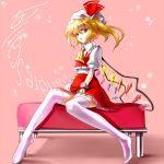  blonde_hair flandre_scarlet hat highres miatsushi red_eyes short_hair side_ponytail thigh-highs thighhighs touhou white_legwear white_thighhighs wings 