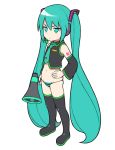  1girl aqua_eyes aqua_hair boots detached_sleeves hand_on_hip hatsune_miku headset long_hair megaphone microphone nail_polish nnyu panties solo striped striped_panties thigh_boots thighhighs twintails underwear very_long_hair vocaloid 