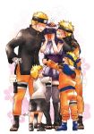  age_progression black_hair blonde_hair blush closed_eyes covering_eyes covering_face embarrassed facial_mark forehead_protector grin hug hyuuga_hinata long_hair multiple_persona naruto naruto:_the_last naruto_shippuuden short_hair smile time_paradox uzumaki_naruto yukimichi_(snowysky) 