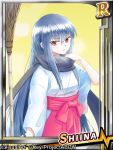  1girl angel_beats! blue_hair card_(medium) hakama japanese_clothes long_hair miko red_eyes scarf shiina_(angel_beats!) tachibana_noneko 