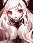  1girl airfield_hime breasts eyelashes glowing glowing_eye highres horns kantai_collection large_breasts long_hair looking_at_viewer open_mouth orqz red_eyes shinkaisei-kan solo twitter_username very_long_hair white_hair white_skin 