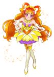  1girl amanogawa_kirara chocokin cure_twinkle earrings go!_princess_precure hand_on_hip jewelry long_hair low-tied_long_hair magical_girl multicolored_hair precure quad_tails smile solo star star_earrings streaked_hair thigh-highs twintails two-tone_hair violet_eyes 