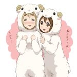  2girls animal_costume blonde_hair brown_eyes brown_hair closed_eyes hirasawa_yui k-on! kotobuki_tsumugi long_hair multiple_girls sheep_costume shizupu 