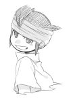  1boy bust endou_mamoru grin headband inazuma_eleven inazuma_eleven_(series) looking_at_viewer lowres male_focus monchrome petagon short_hair sketch smile solo white_background 