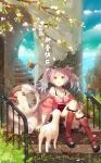  1girl 2015 absurdres book butterfly hatsune_miku highres jewelry kneehighs lamb mary_janes necklace new_year sheep shoes sitting skirt stairs tapiokaro_(ximilul) twintails vocaloid 
