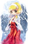  1girl 2015 alternate_costume alternate_hairstyle blonde_hair blush bow hair_bow hairband hakama japanese_clothes kise_yayoi long_hair miko peacemaker777 precure smile smile_precure! solo twintails yellow_eyes 