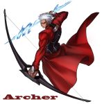  1boy absurdres archer arrow bow_(weapon) character_name dark_skin fate/stay_night fate_(series) highres manly todee weapon white_hair 
