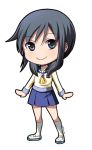  1girl adricarra artist_name bangs black_eyes black_hair blush chibi corpse_party looking_at_viewer payot school_uniform shinozaki_ayumi short_twintails simple_background skirt smile solo transparent_background twintails 