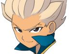  1boy black_eyes face gouenji_shuuya inazuma_eleven inazuma_eleven_(series) looking_at_viewer lowres male_focus petagon raimon raimon_soccer_uniform simple_background smile soccer_uniform solo sportswear white_background 