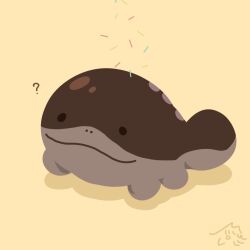  ? black_eyes clodsire closed_mouth fins highres lome_mario927 no_humans nostrils pokemon pokemon_(creature) pokemon_focus pokemon_scarlet_and_violet solid_circle_eyes sprinkles yellow_background 