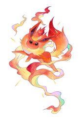 absurdres black_eyes botjira fire flareon full_body highres orange_fur outstretched_arm pokemon pokemon_(creature) pokemon_focus simple_background white_background 