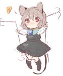  1girl akagashi_hagane animal_ears blush capelet cheese chibi dowsing_rod grey_hair holding jewelry long_sleeves mouse_ears mouse_tail nazrin pendant red_eyes short_hair simple_background sketch skirt skirt_set solo tail touhou white_background 