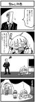  1boy 2girls 4koma bkub comic doubutsu_no_mori flying_sweatdrops formal futaba_anzu idolmaster idolmaster_cinderella_girls lantern monochrome multiple_girls necktie neet nintendo_ds p-head_producer shizue_(doubutsu_no_mori) t-shirt television tent translated twintails two-tone_background 