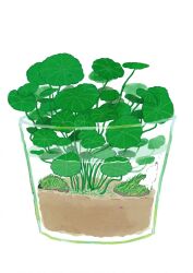  animal bear commentary_request cup dirty highres marimo momoro no_humans original plant plant_focus polar_bear simple_background water white_background 