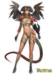  1girl bare_shoulders black_hair black_wings breasts circlet claws cleavage crown demon_girl highres horns looking_at_viewer midriff monster_girl narongchai_singhapand navel panties serpent smile smirk solo tail underwear wings 